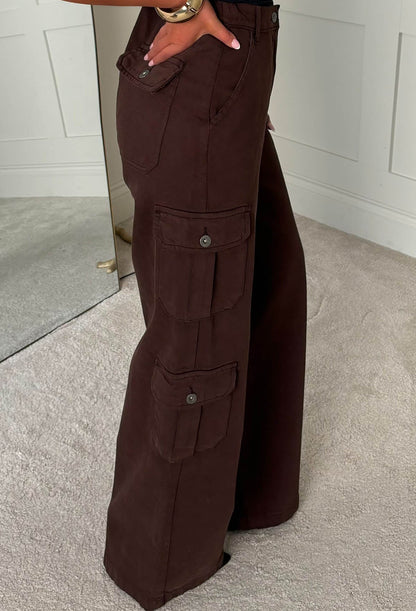 Cargo Revolution Brown Cargo Wide Leg Stretch Trousers