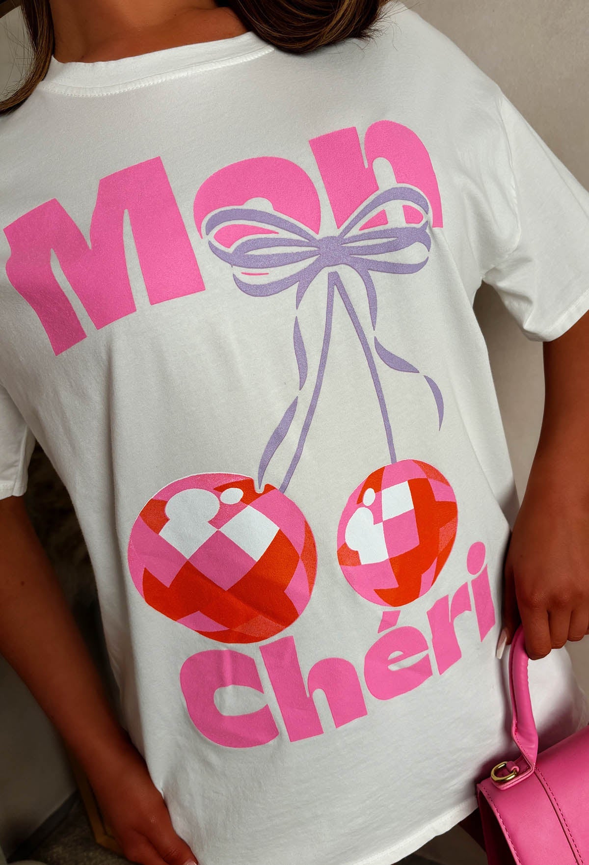 Cherry Chic White Oversized Printed Tee
