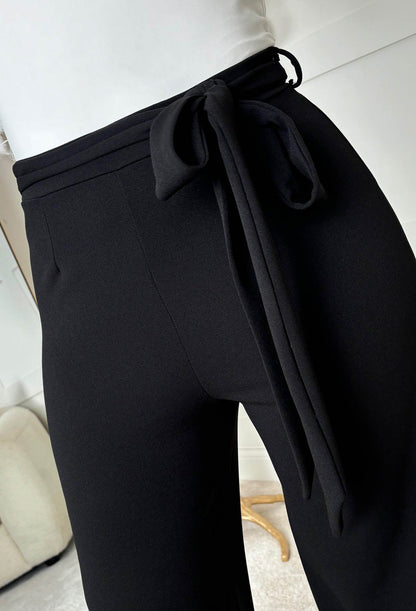 Chic Couture Black Belted Wide Leg Trousers