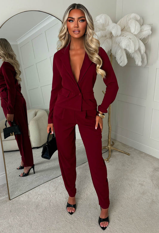 Chic & Suited Burgundy Blazer & Trouser Co-ord Set