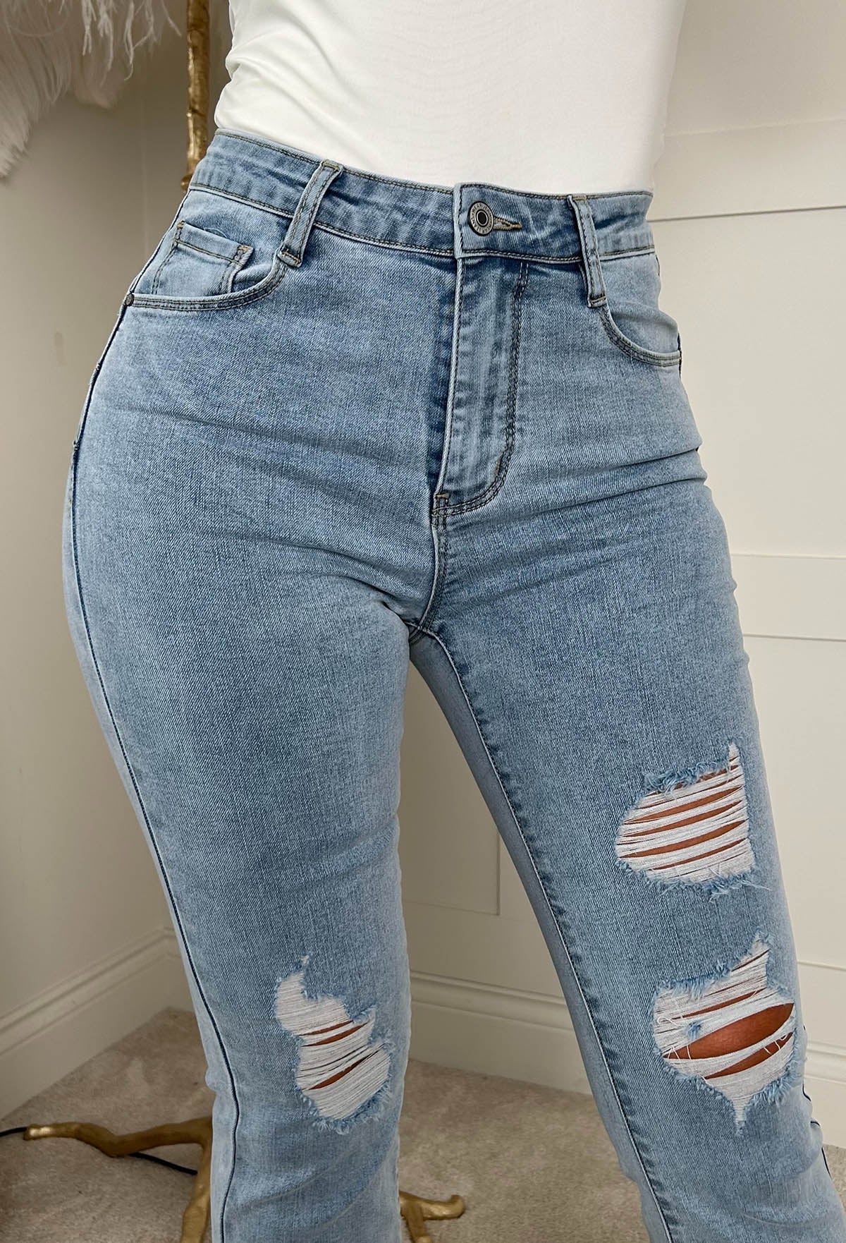 Christiane Ripped Light Wash Stretch Push Up Flared Jeans