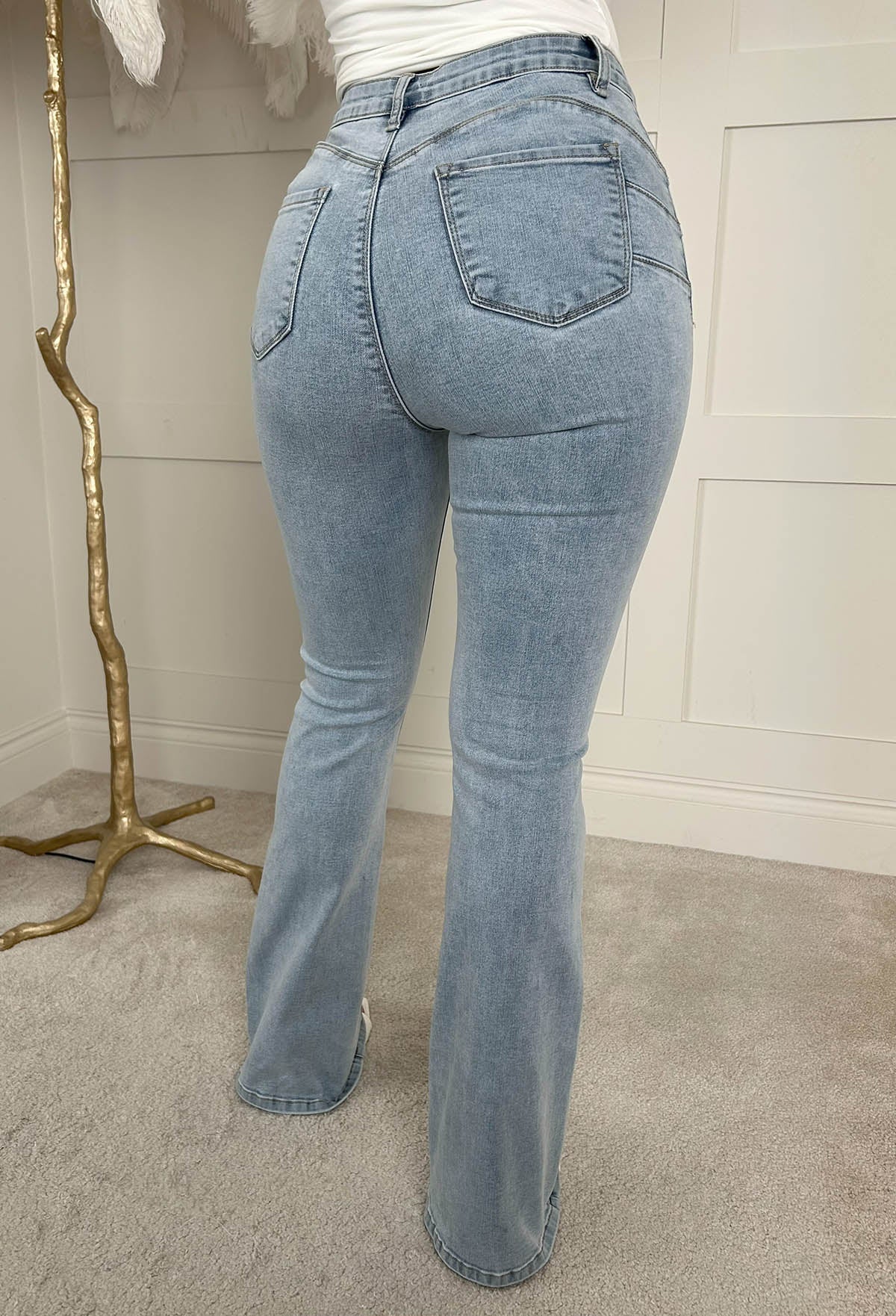 Christiane Ripped Light Wash Stretch Push Up Flared Jeans