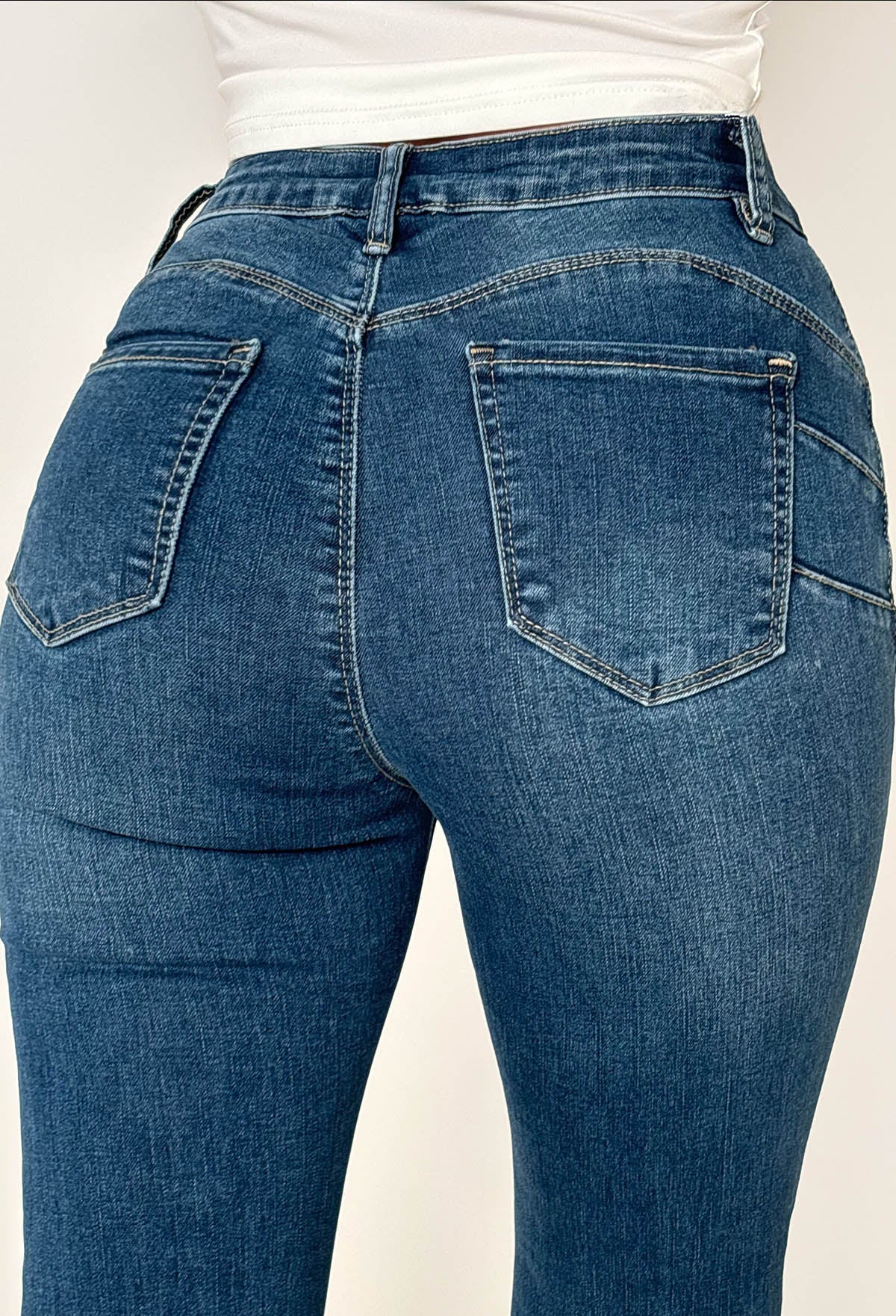 Christiane Ripped Mid Blue Stretch Push Up Flared Jeans