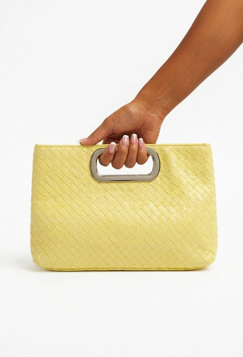 Citrine Yellow Woven Clutch Bag