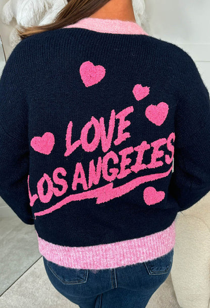 City Of Angels Navy Slogan Back Cardigan