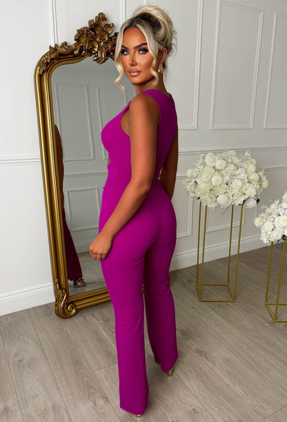 Clio Fuchsia Buckle Detail Cutout Jumpsuit