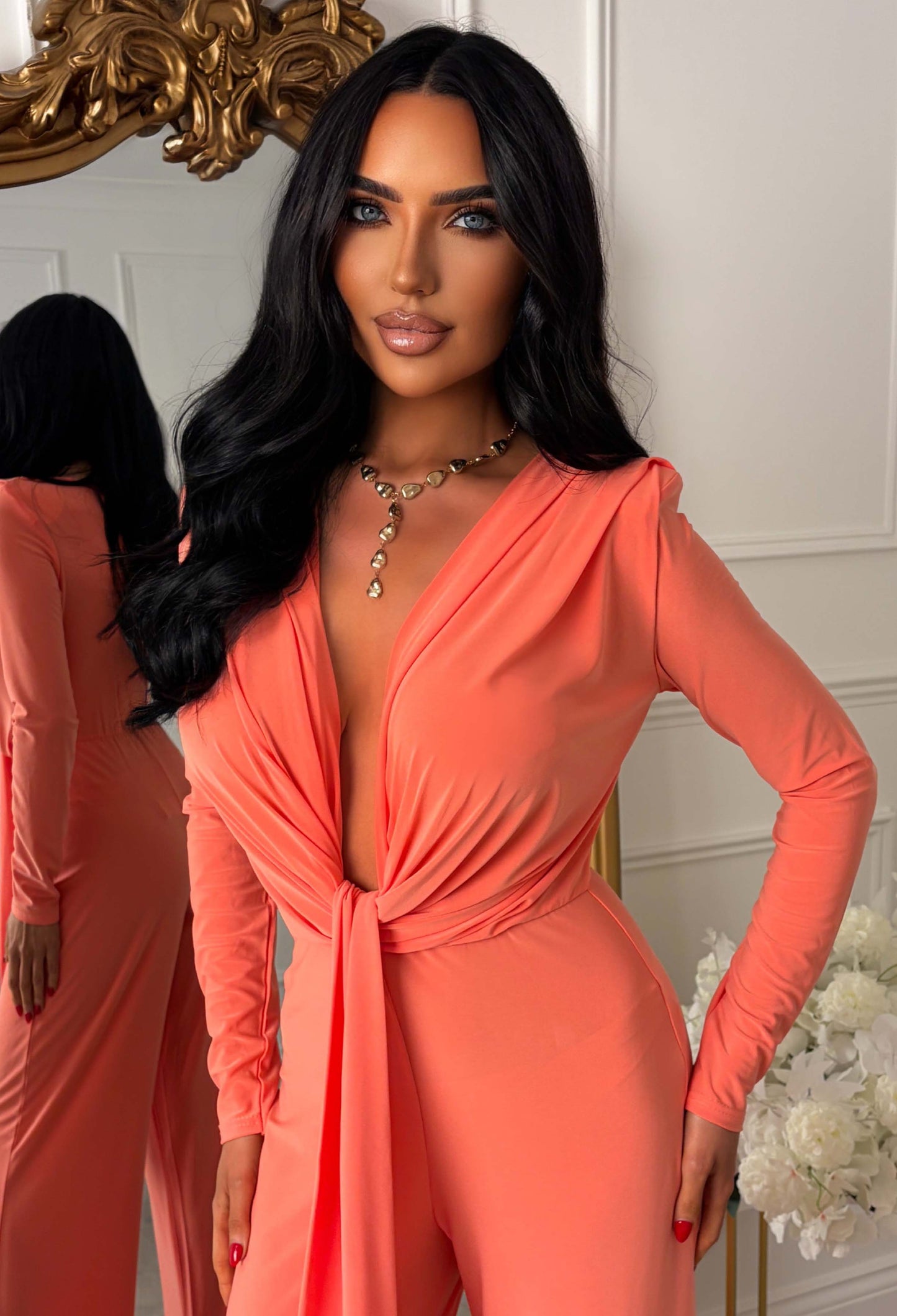 Cocktail Club Coral Stretch Sleeveless Plunge Jumpsuit