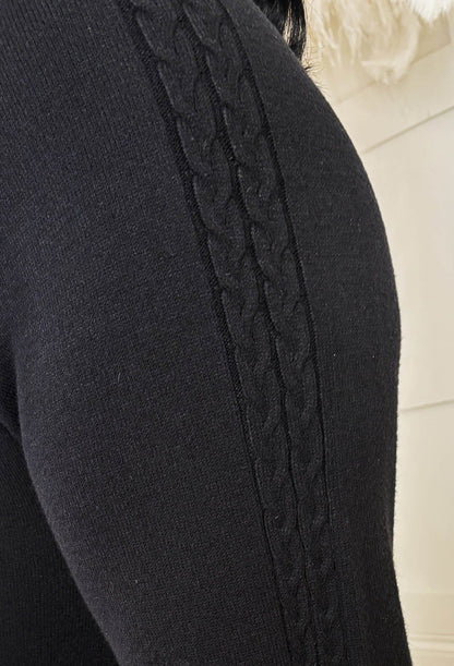 Comfy Couture Black Braided Detail Drawstring Knitted Trousers