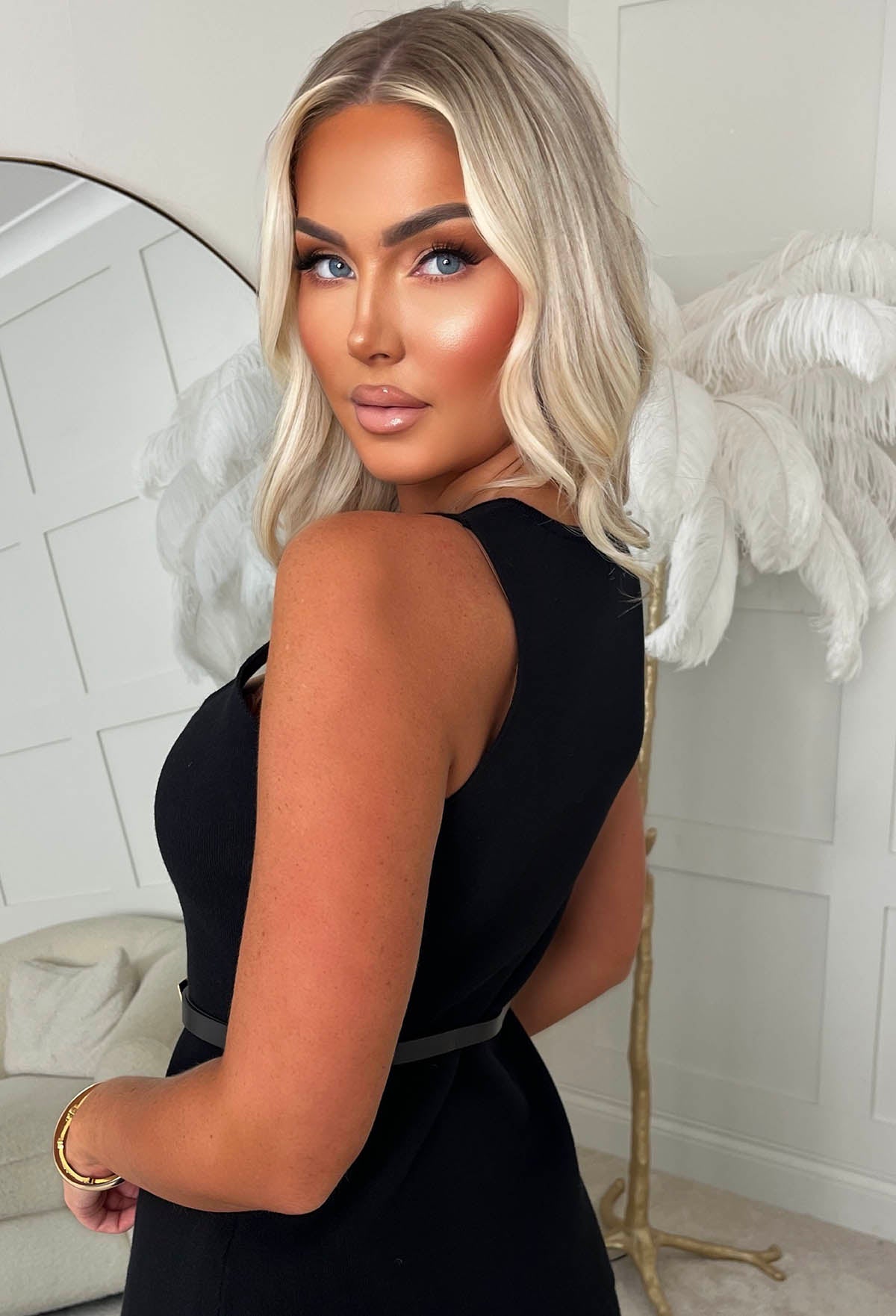 Compliment Me Black Belted Knitted Midi Skirt Co-ord Set