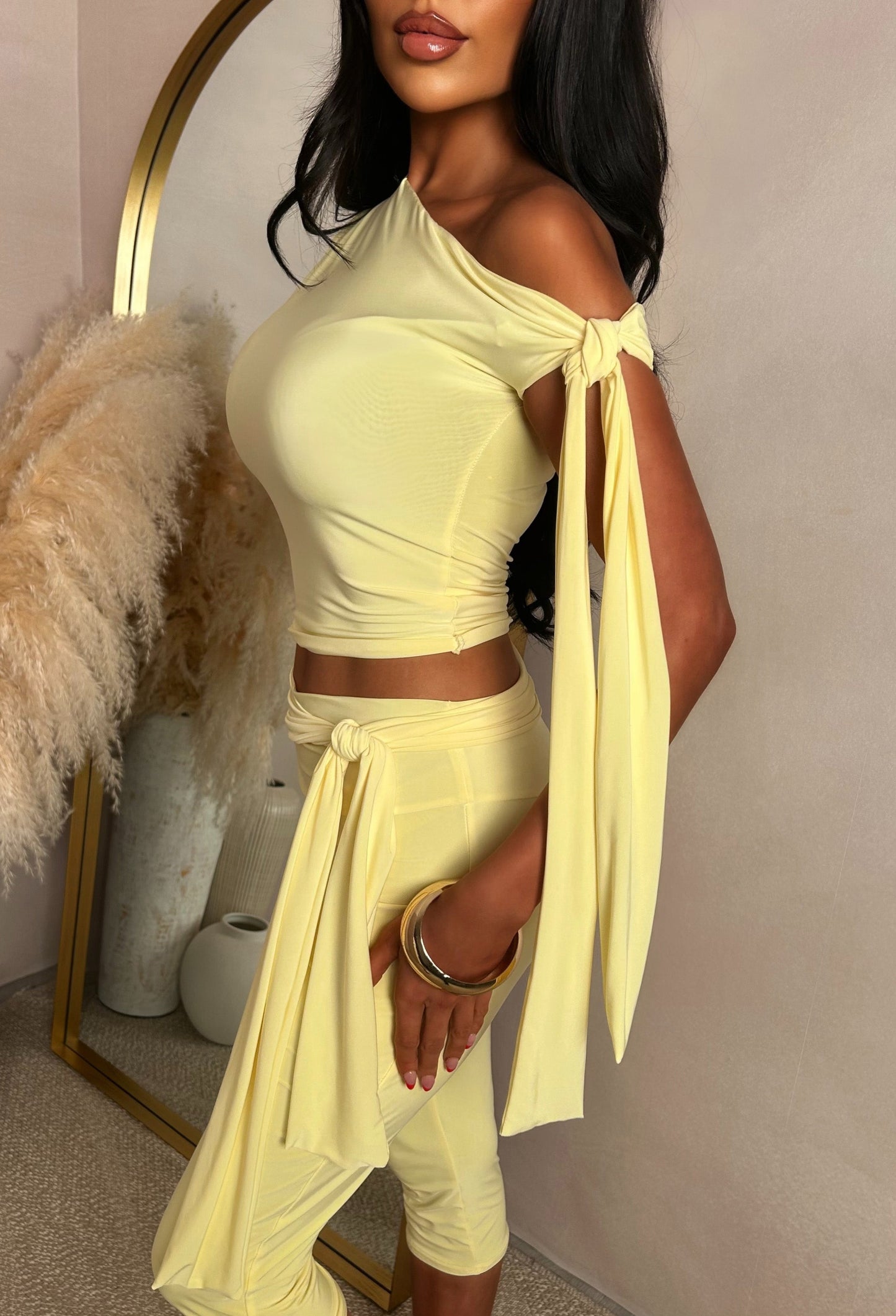 Cool Forever Lemon Tie Detail Top & Capri Trouser Co-Ord Set