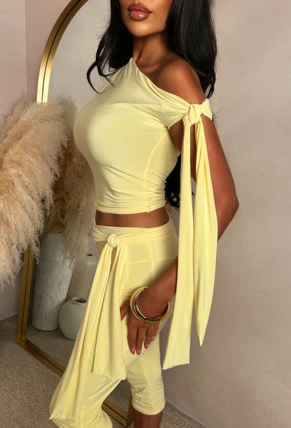 Cool Forever Lemon Tie Detail Top & Capri Trouser Co-Ord Set