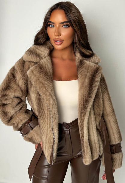 Cosy Crush Mocha Faux Fur Belted Coat