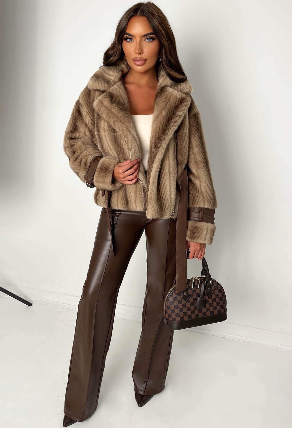 Cosy Crush Mocha Faux Fur Belted Coat