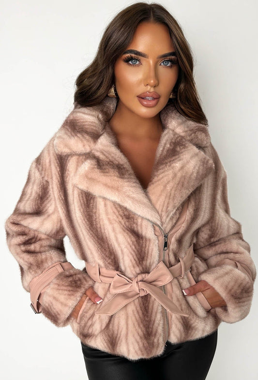 Cosy Crush Pink Faux Fur Belted Coat