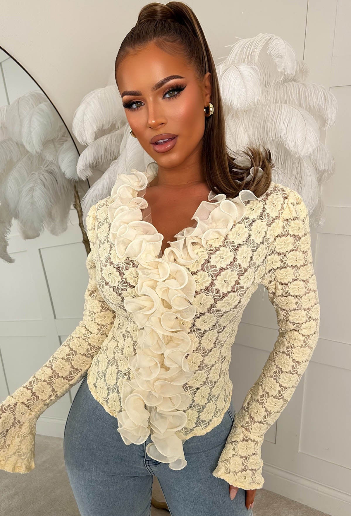 Delicate Desire Yellow Ruffle Lace Top
