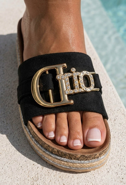Divine Daydream Black Embellished Sliders