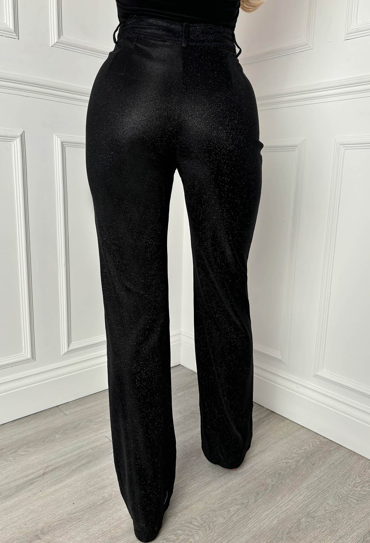 Divine Diva Black Lurex Stretch Straight Leg Trousers
