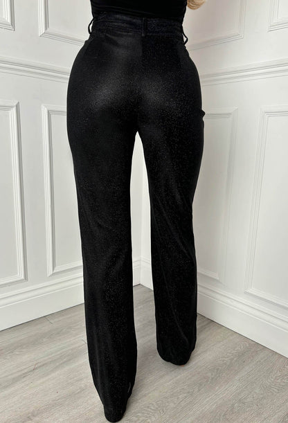 Divine Diva Black Lurex Stretch Straight Leg Trousers
