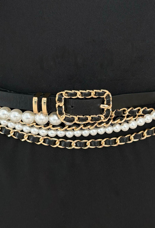 Drama Queen Energy Black Pearl And Chain Detail Belt