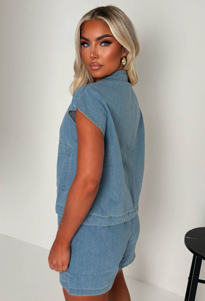 Eloise Light Blue Denim Shorts Co-Ord Set