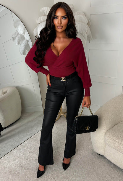 Elsie Wine V-Neck Wrap Jumper