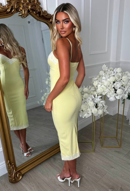 Enid Lemon Lace Trim Midaxi Dress