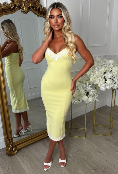 Enid Lemon Lace Trim Midaxi Dress
