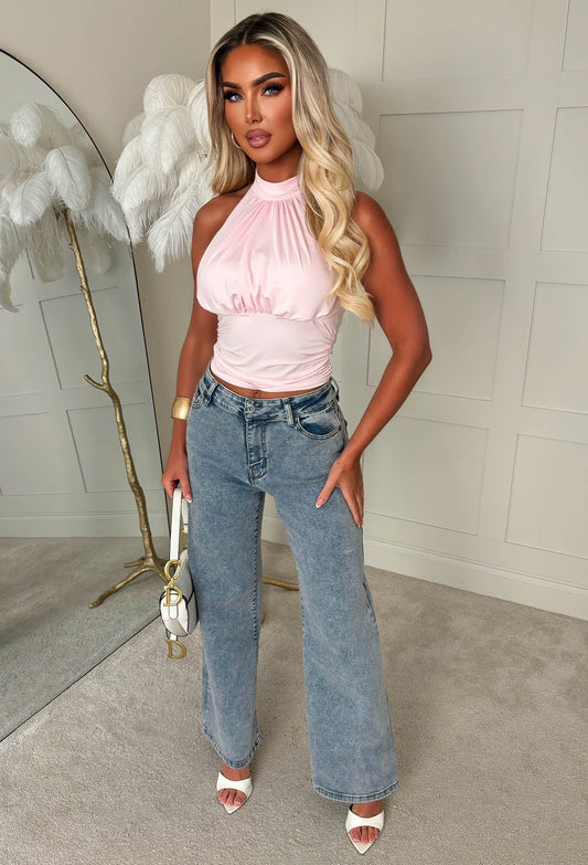 Entangled After Dark Pink Tie Neck Top