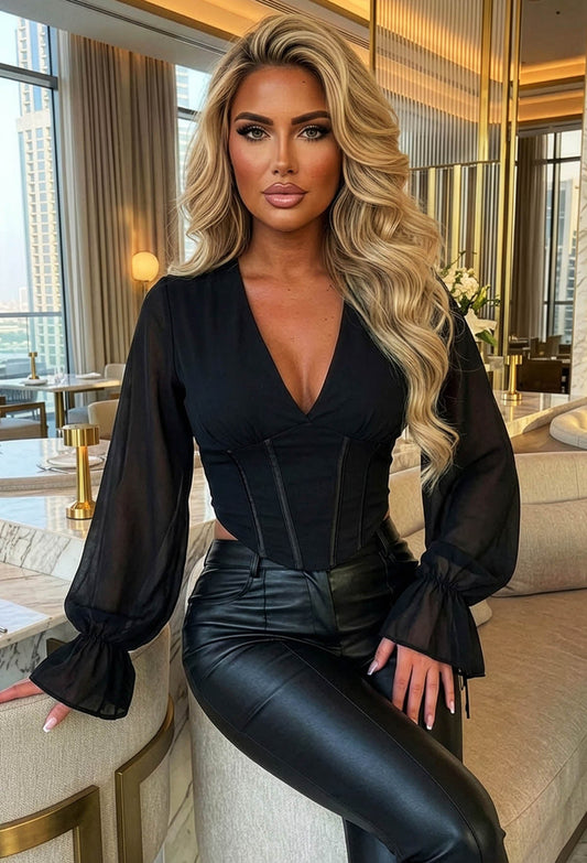 Ethereal Ease Black Mesh Corset Style Top