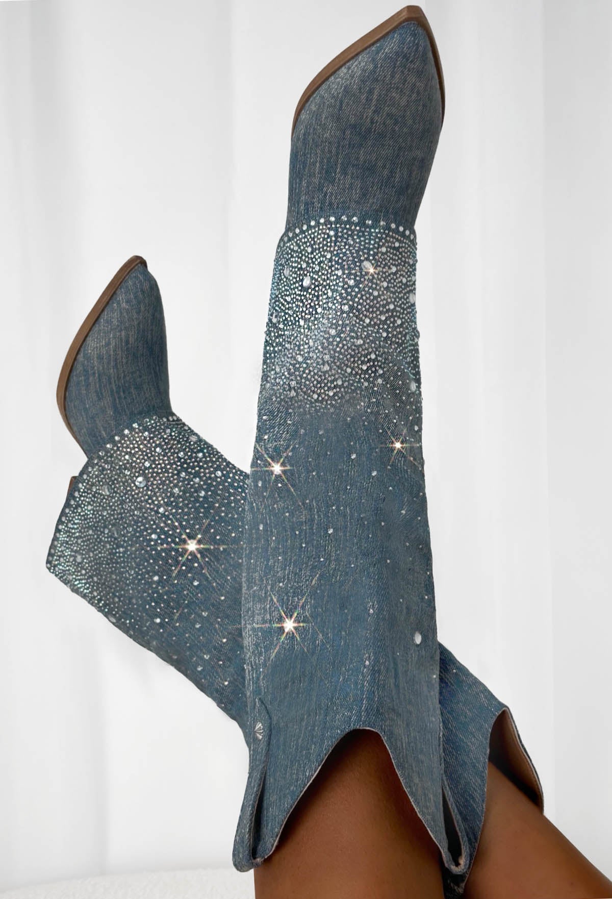 Festival Feelings Blue Embellished Denim Fold Over Boots