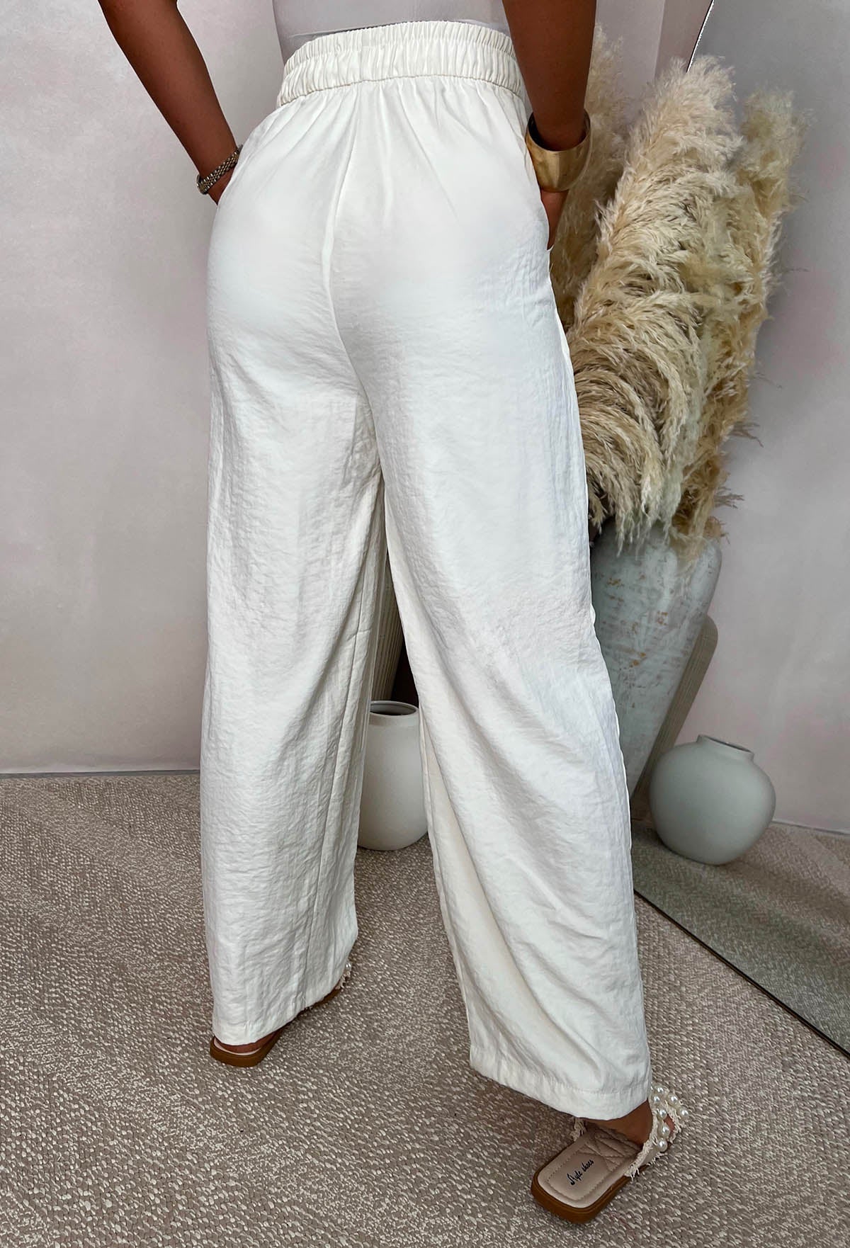 Everyday Destiny Cream Relaxed Crinkle Wide Leg Trousers