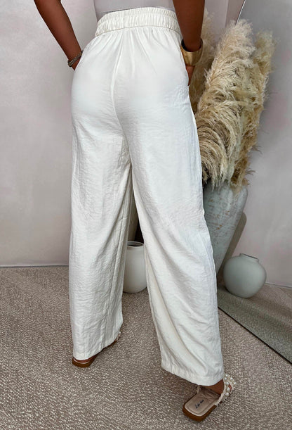 Everyday Destiny Cream Relaxed Crinkle Wide Leg Trousers