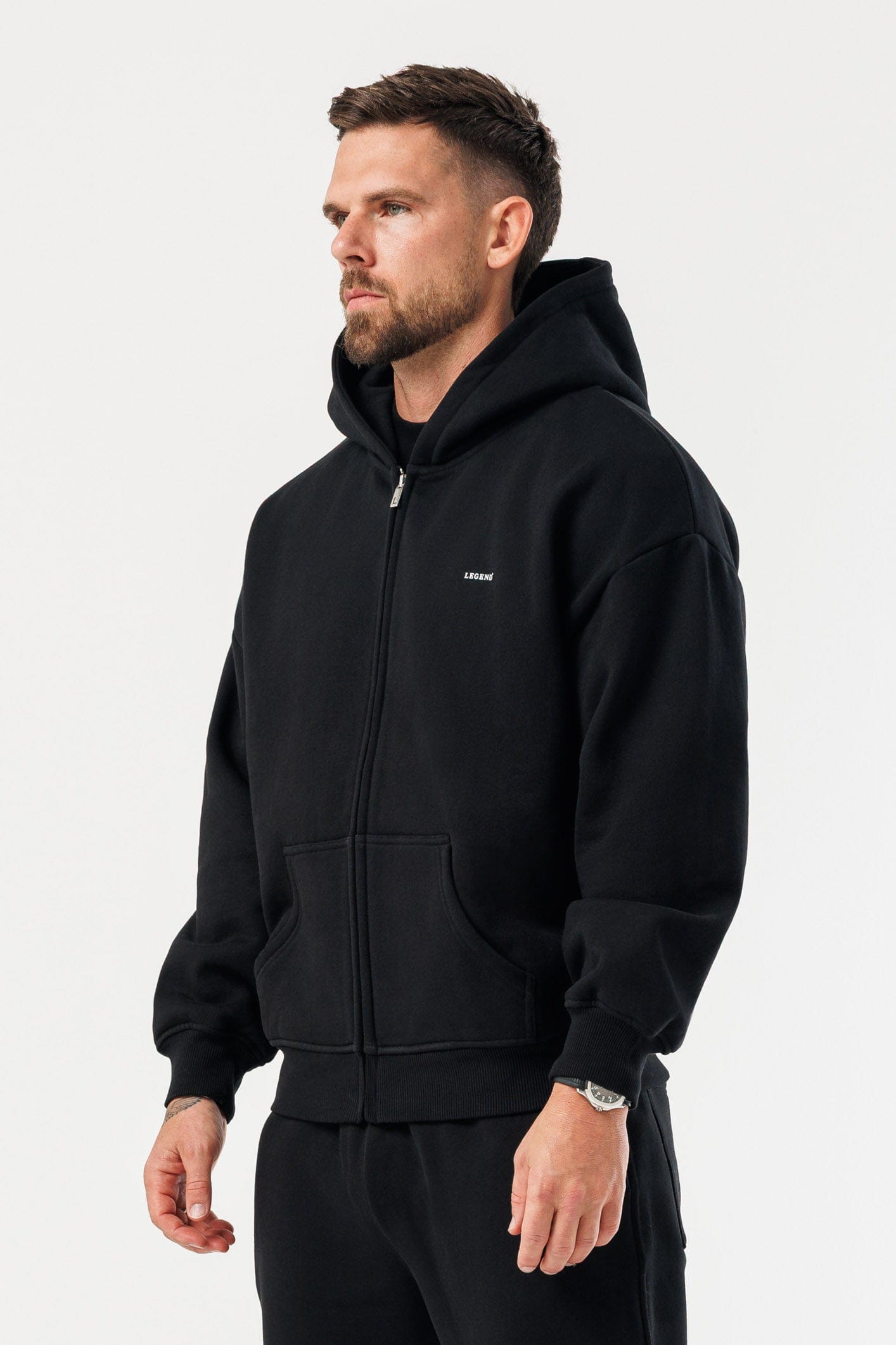 ZIPPED HOODIE - BLACK