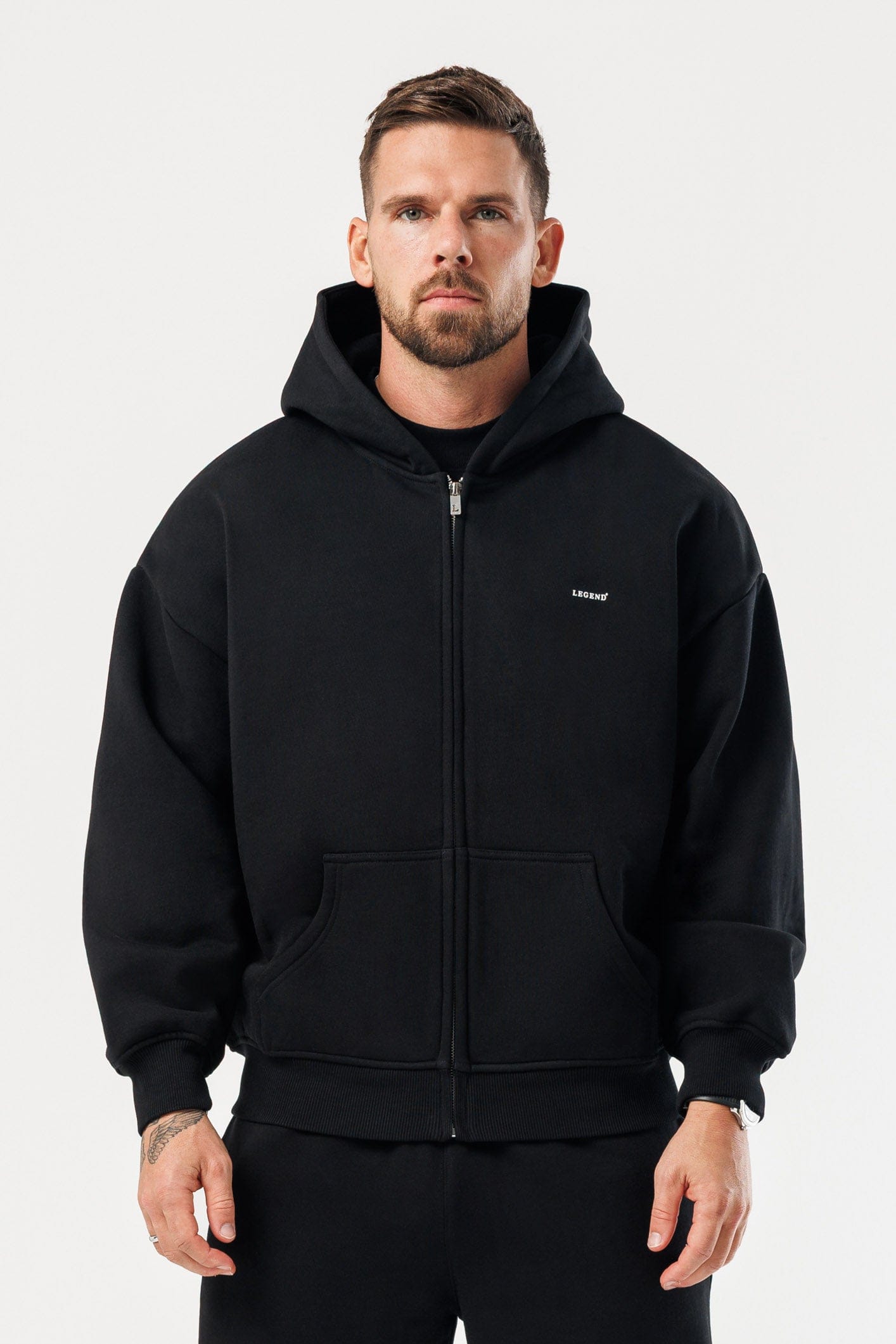 ZIPPED HOODIE - BLACK
