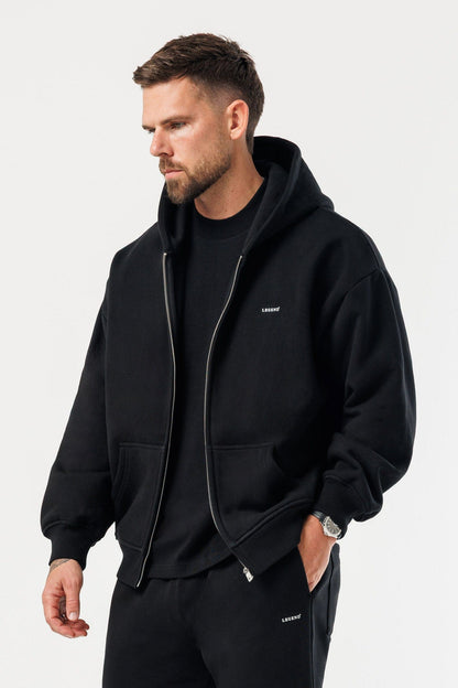 ZIPPED HOODIE - BLACK