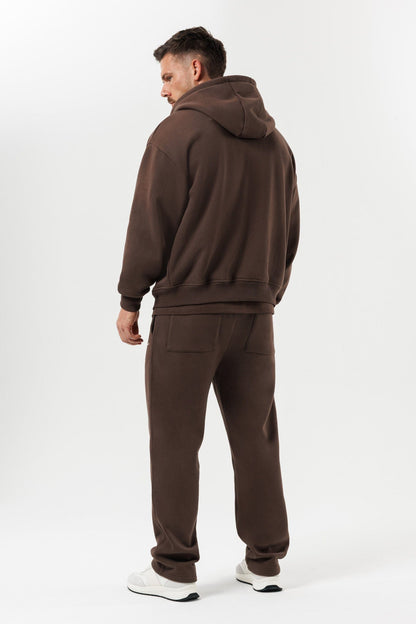 ZIPPED HOODIE - BROWN