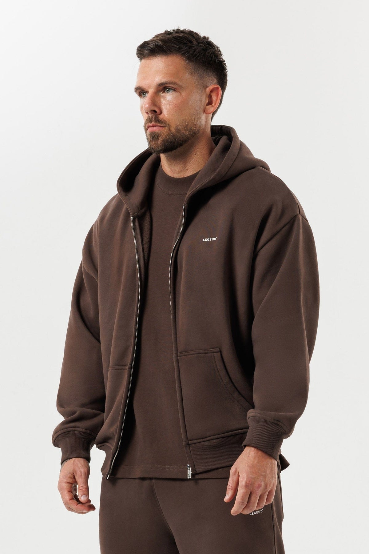 ZIPPED HOODIE - BROWN