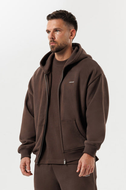 ZIPPED HOODIE - BROWN
