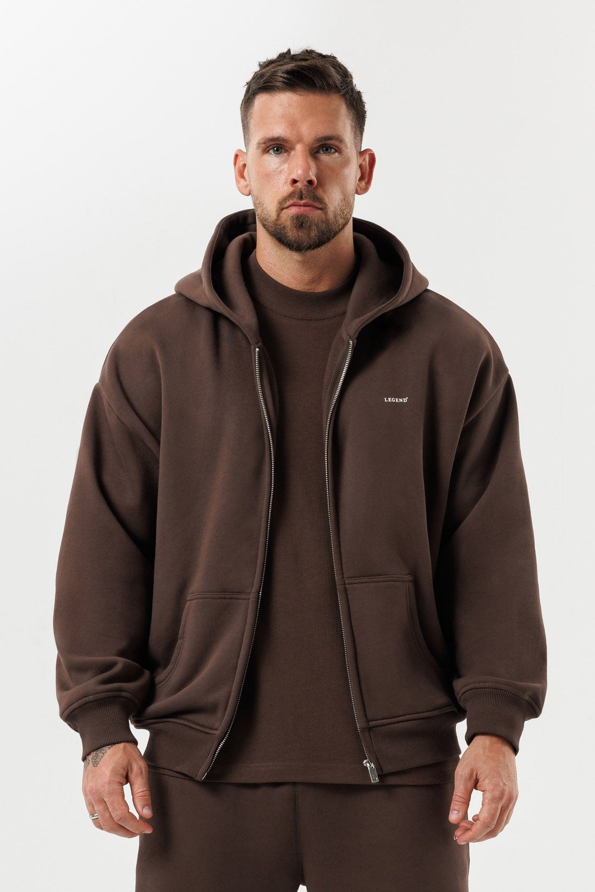 ZIPPED HOODIE - BROWN