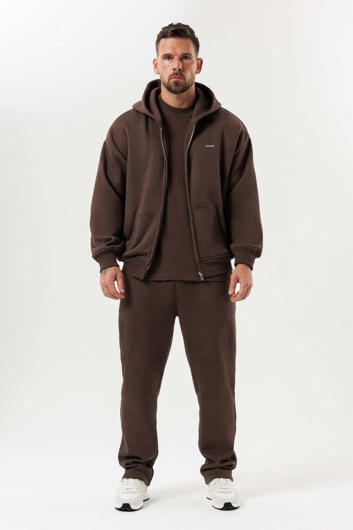 ZIPPED HOODIE - BROWN