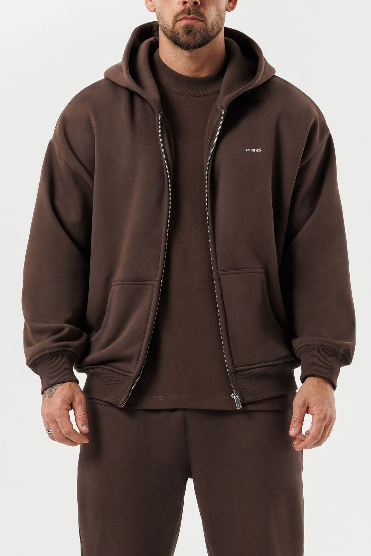 ZIPPED HOODIE - BROWN