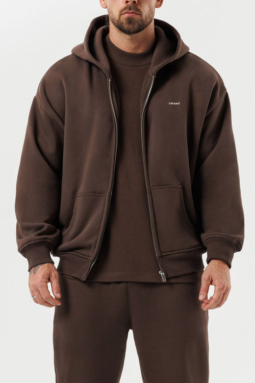 ZIPPED HOODIE - BROWN