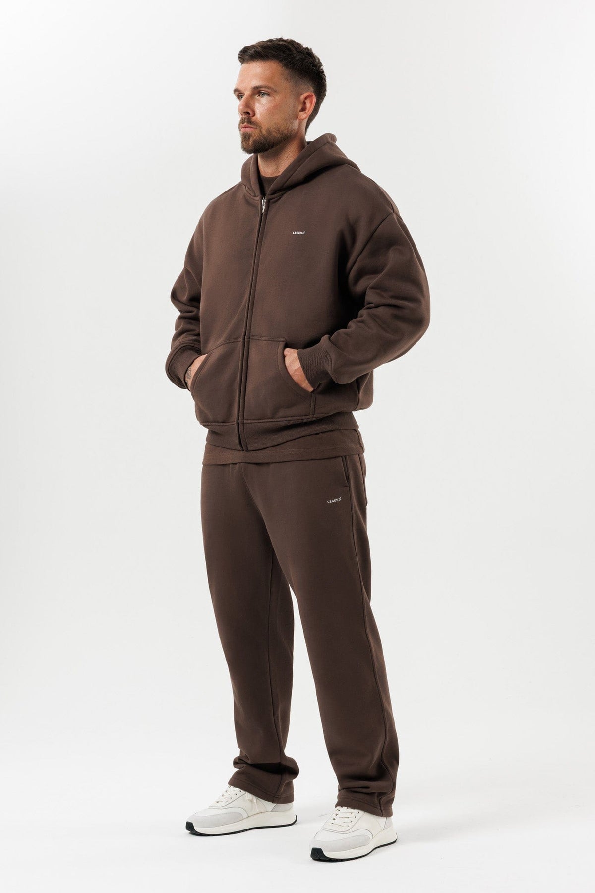 ZIPPED HOODIE - BROWN
