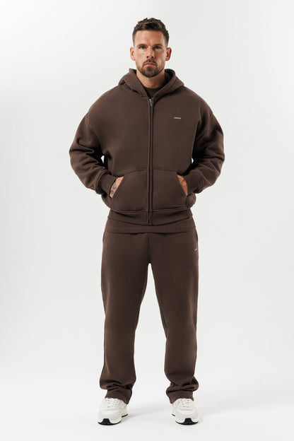ZIPPED HOODIE - BROWN