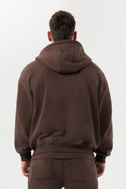 ZIPPED HOODIE - BROWN