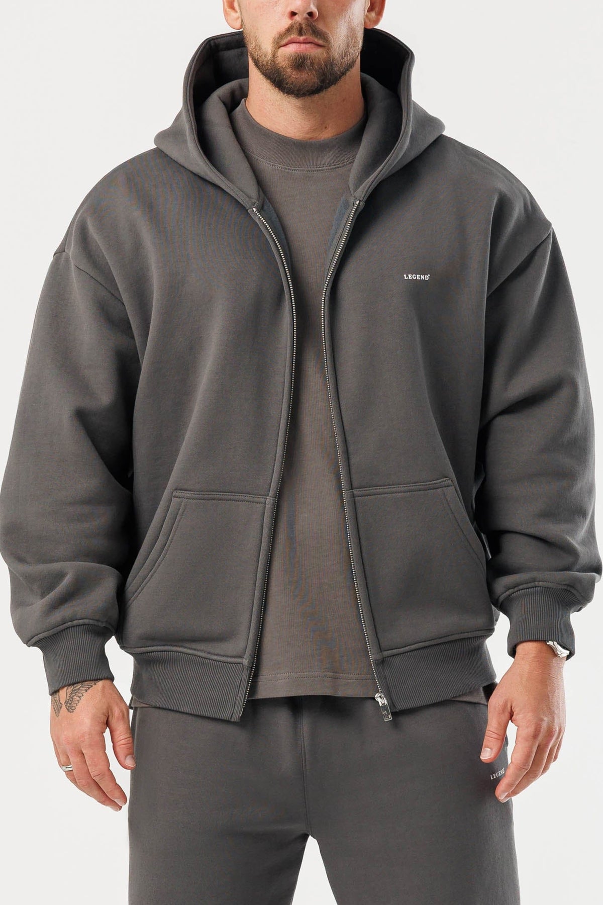 ZIPPED HOODIE - DARK GREY