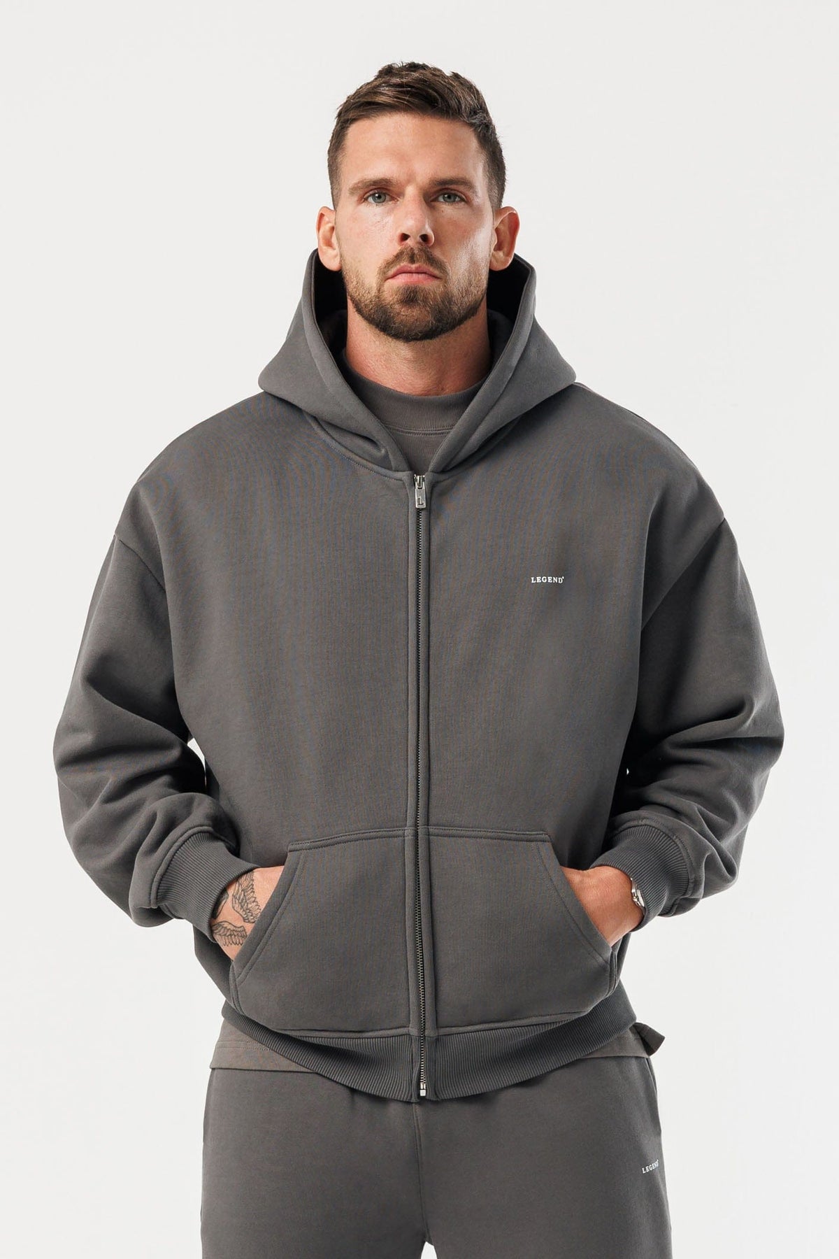 ZIPPED HOODIE - DARK GREY