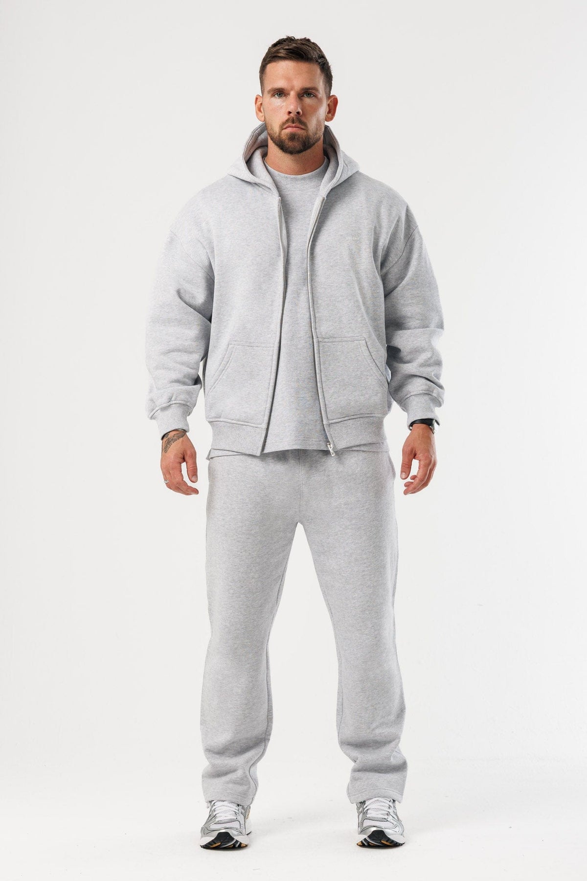 ZIPPED HOODIE - GREY MARL