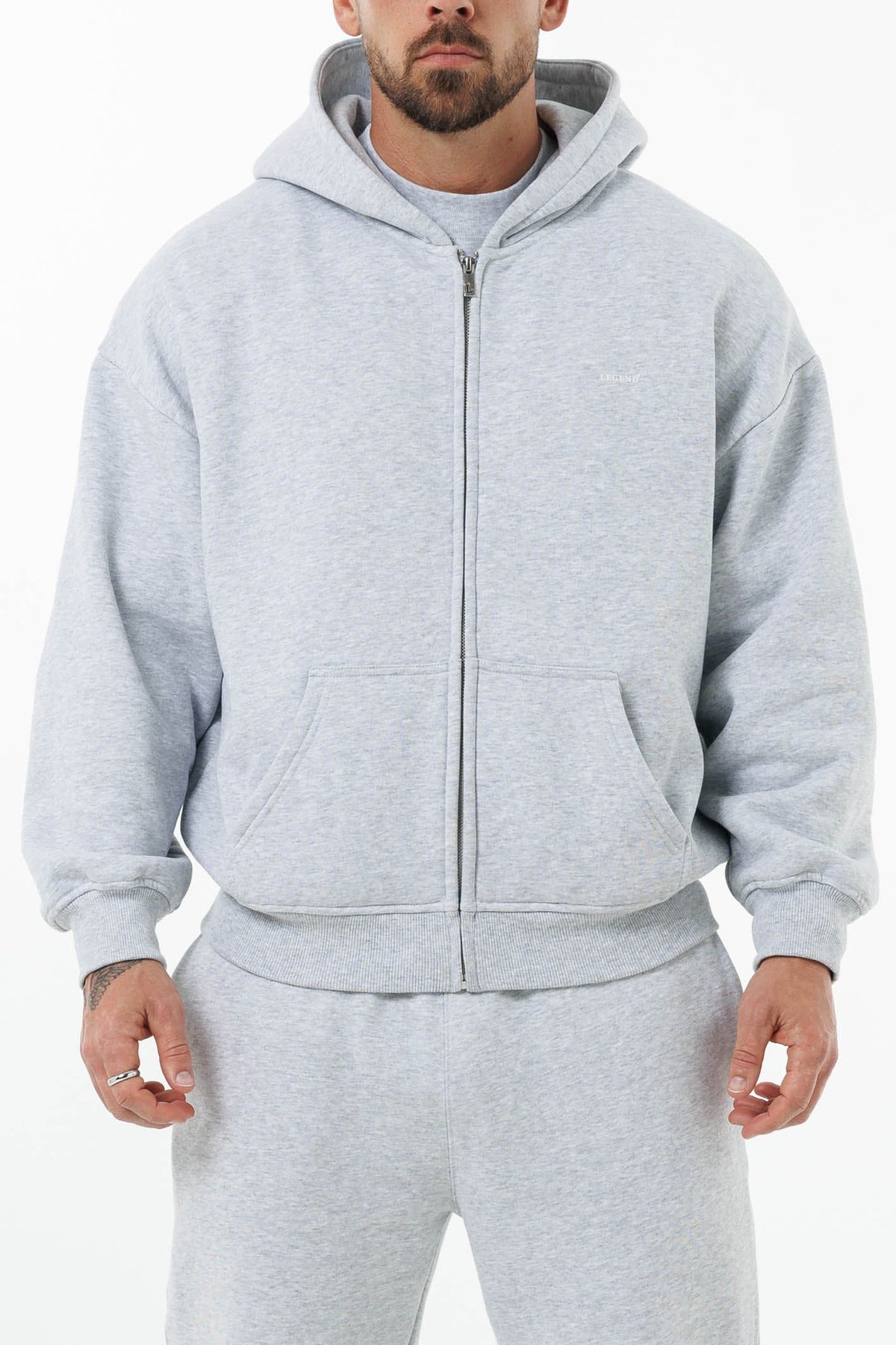 ZIPPED HOODIE - GREY MARL