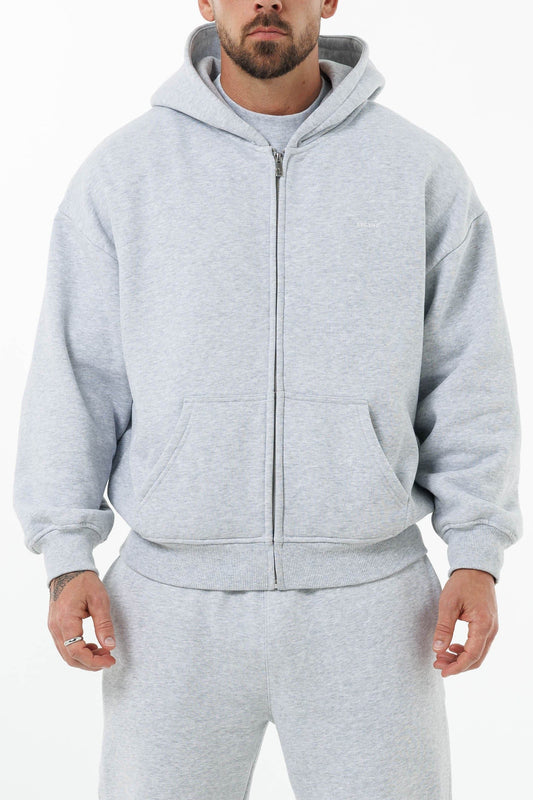 ZIPPED HOODIE - GREY MARL